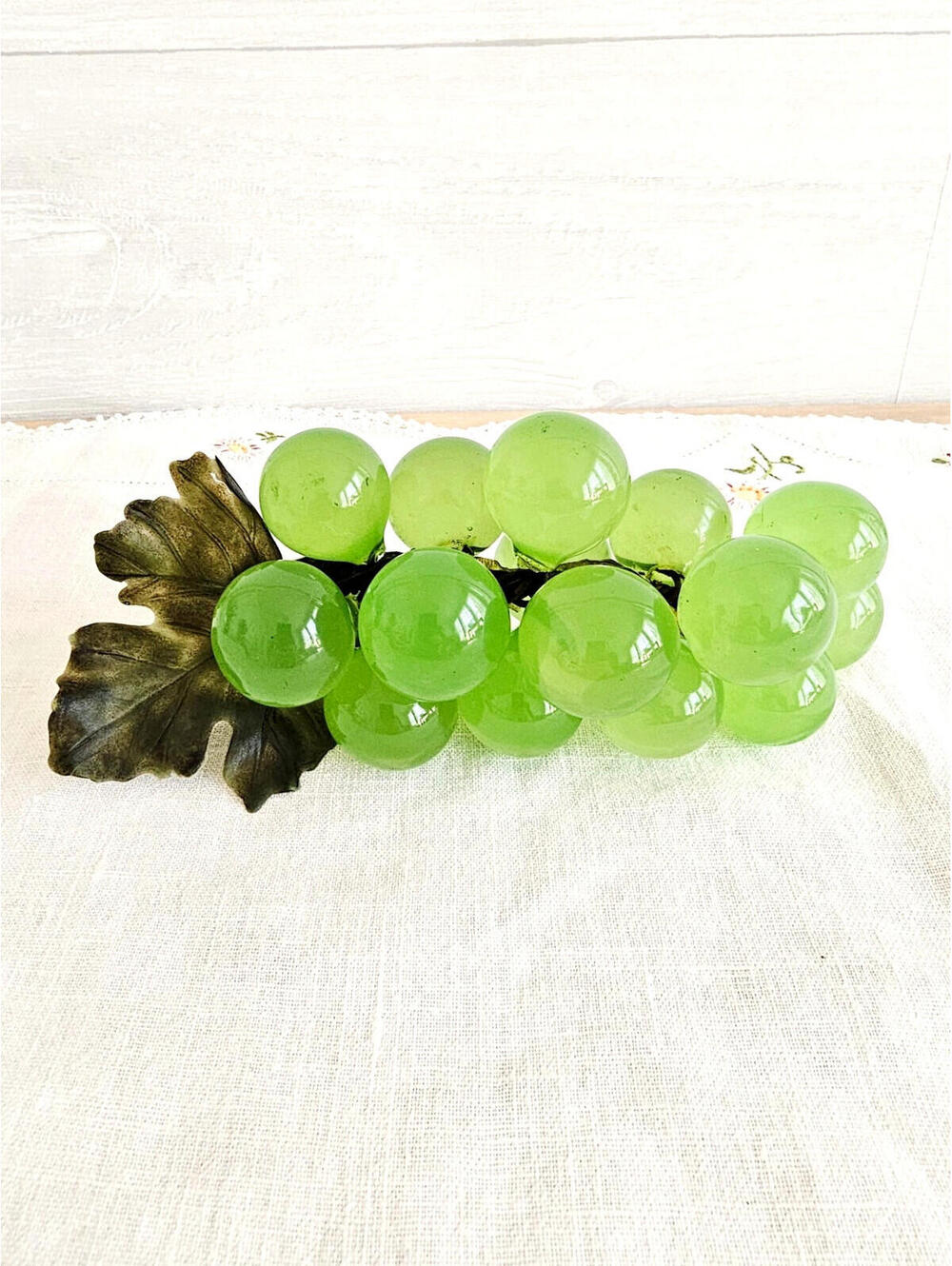 Vintage Lucite Green Grapes Cluster On Grapevine MCM Decor Fruit Decor